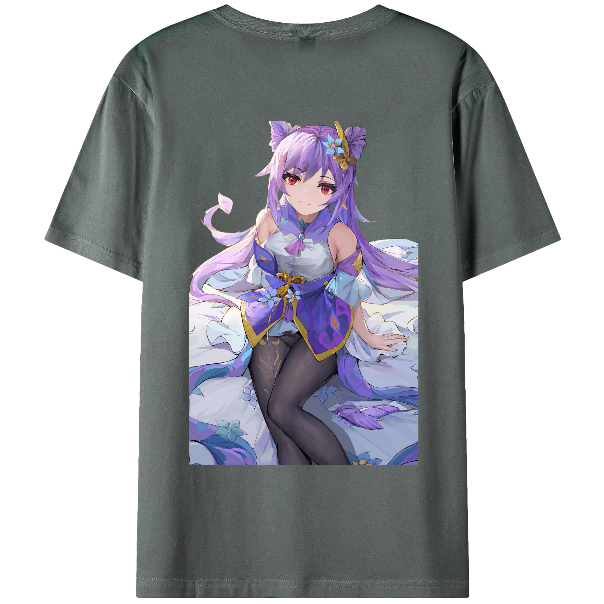 げんし神 刻晴 こくせい genshin Kokusei 綿100％ メンズ半袖Tシャツ（バックプリント） 通気性